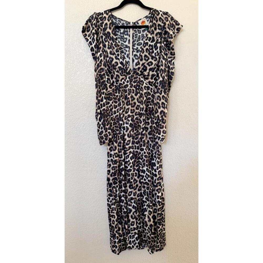 New Farm Rio Leopard V-Neck Midi-Dress In Natural Cream Size M $230 - Picture 7 of 14